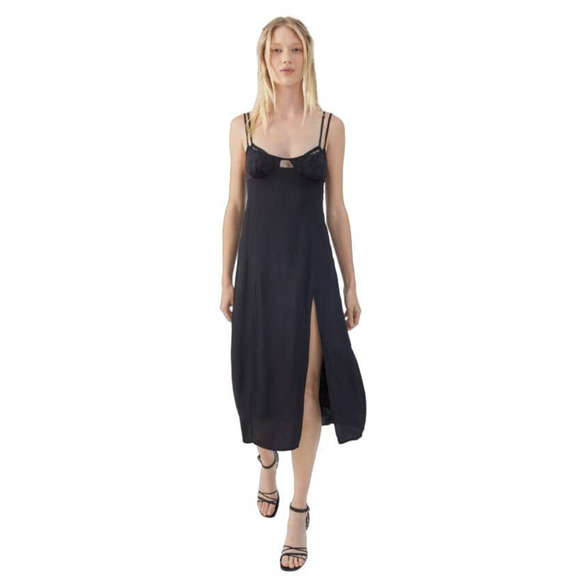 Urban Outfitters Dresses & Skirts - Urban Outfitters Dara Lace Trim Midi Dress Black Sleeveless Strap Cutout Medium